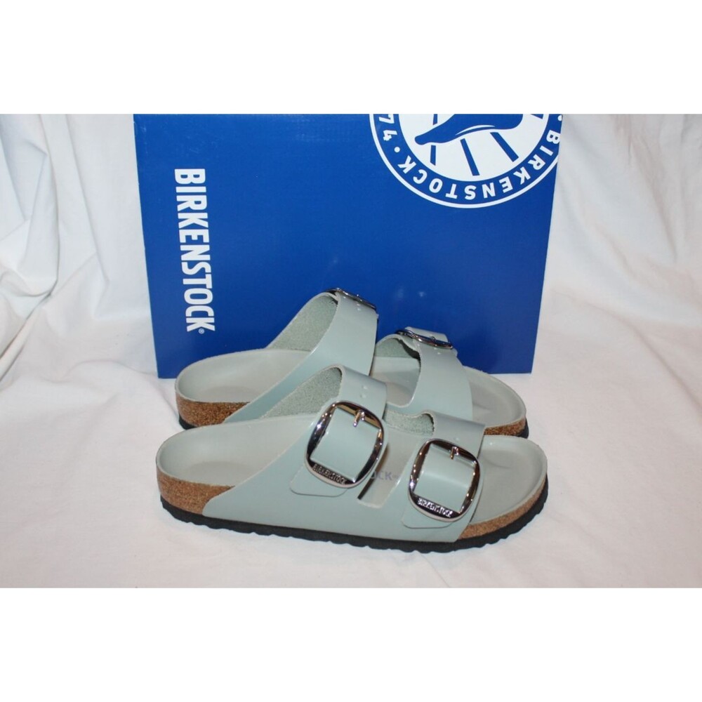 Birkenstock Arizona Big Buckle HIGH SHINE Leather Narrow Fit Sandals EU 39 SAGE